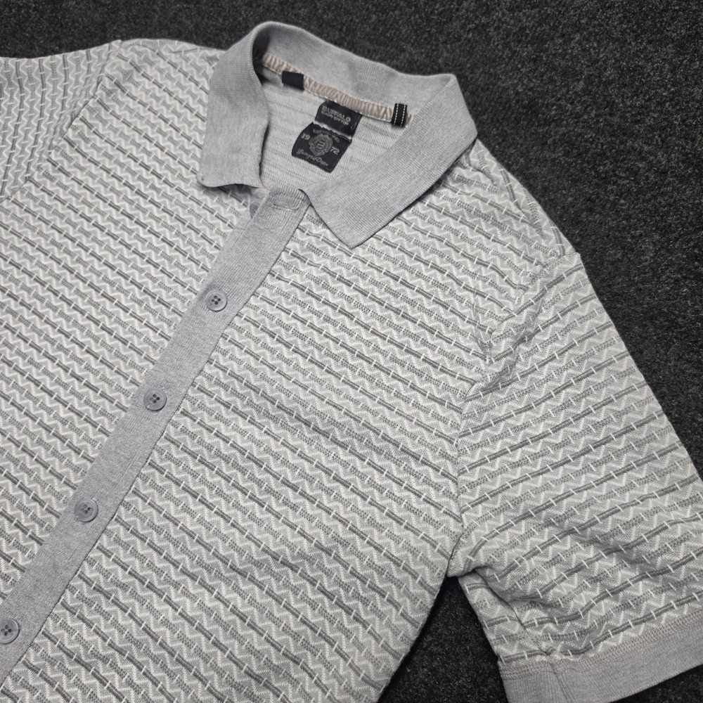 Buffalo David Bitton Mens Gray Textured Knit Button Up Polo Shirt Large
